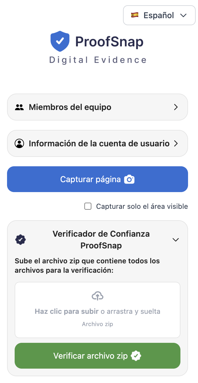 Extensión ProofSnap para Chrome: Asegurar página web como evidencia válida para juicio con hash SHA-256, firma digital y sello de tiempo blockchain — conforme con Art. 210-A CFPC