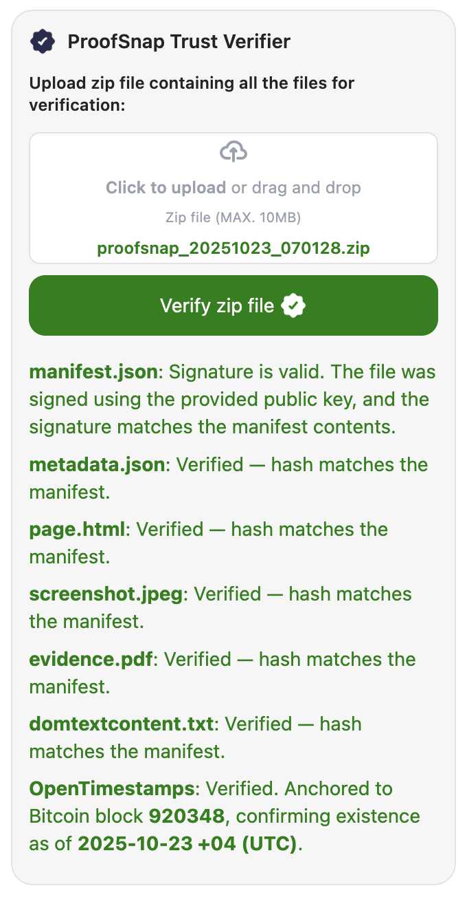 ProofSnap Trust Verifier screenshot