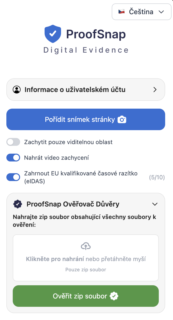 ProofSnap roz&scaron;&iacute;&rcaron;en&iacute; pro Chrome &mdash; kvalifikovan&aacute; &ccaron;asov&aacute; raz&iacute;tka eIDAS pro digit&aacute;ln&iacute; důkazy